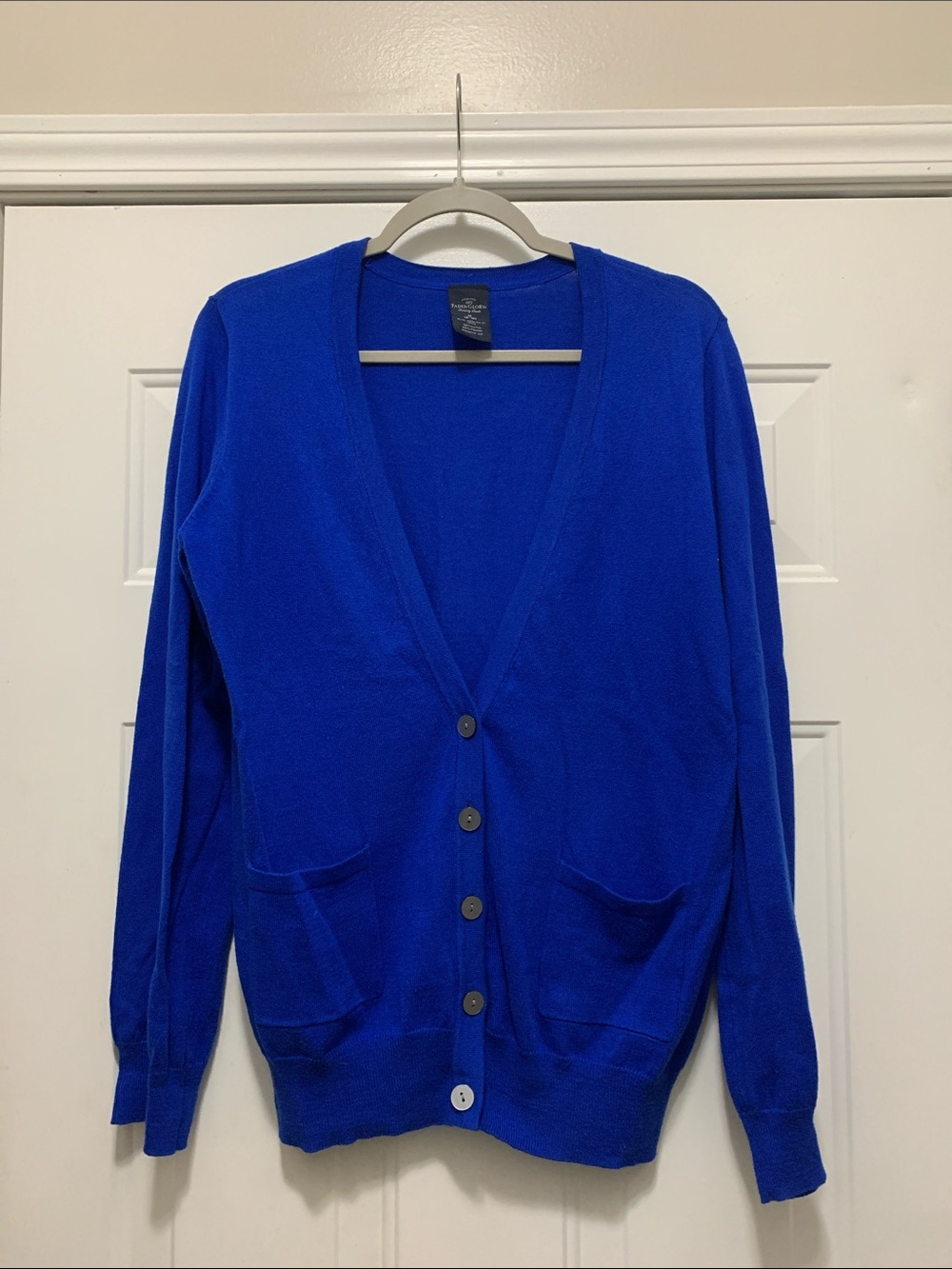 4/$10 Faded Glory 100% Cotton Royal Blue V-Neck Button Cardigan Size Medium